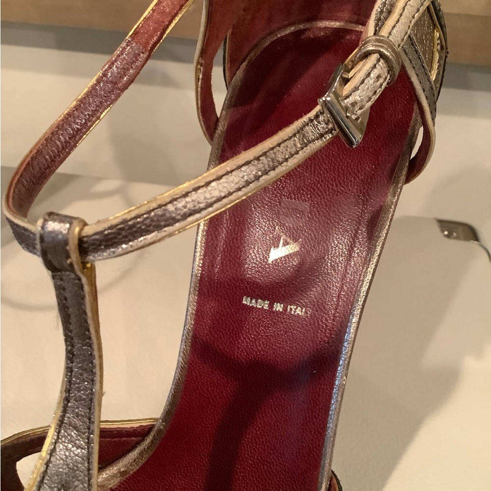 Prada Shoes Metallic Leather T-Strap Heels    Size 8/38 - Picture 3 of 10
